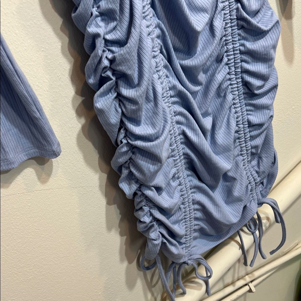 Forever 21 Sky Blue Gathered Long Sleeve Dress - Picture 5 of 5